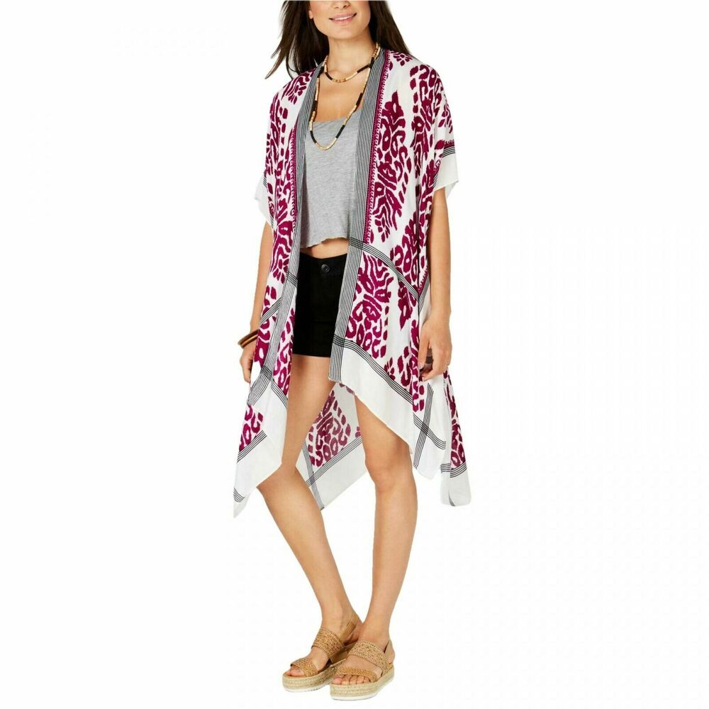 International Concepts CEJON damask print cover up sHAWL ruana burgundy NEW